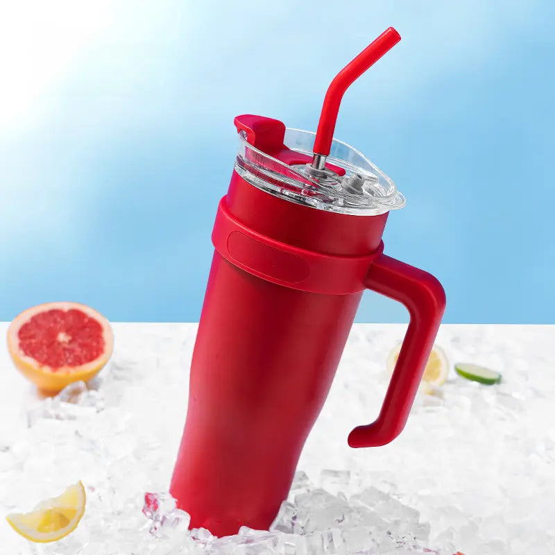 Portable Travel Mug with Handle and Straw