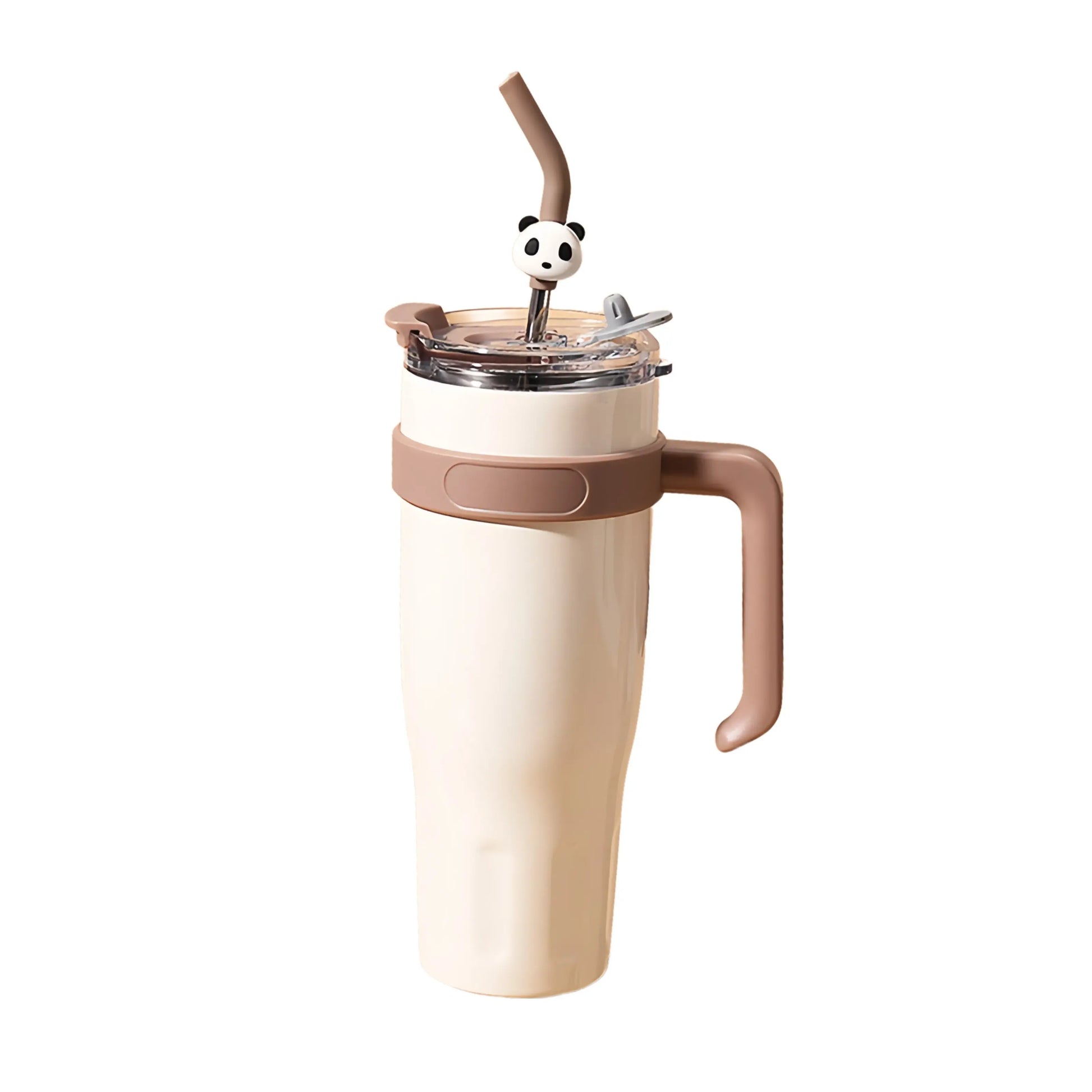 Large Capacity Beige Water Cup with Straw and Handle